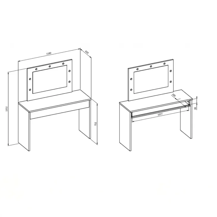 Postazione trucco 118x136h cm con specchio e led bianco Chaima