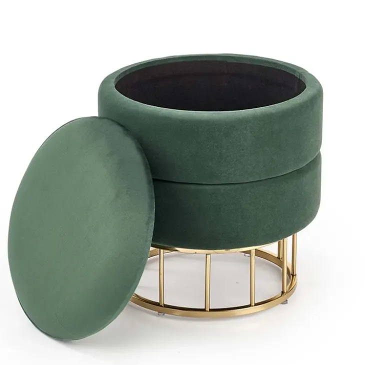 Pouf contenitore design da salotto rotondo in velluto verde Neril