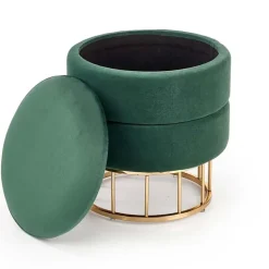 Pouf contenitore design da salotto rotondo in velluto verde Neril