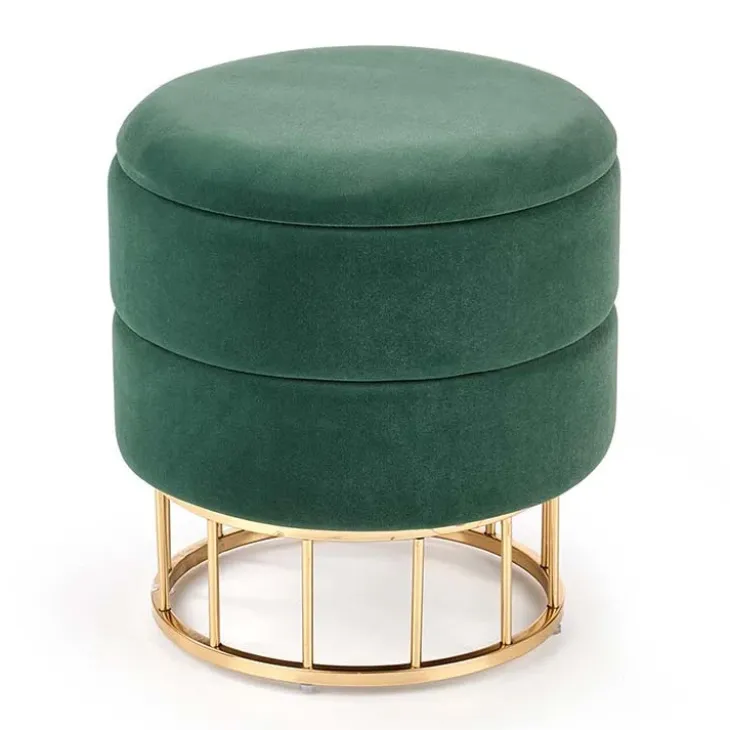 Pouf contenitore design da salotto rotondo in velluto verde Neril