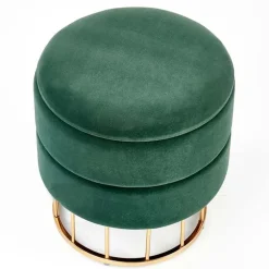 Pouf contenitore design da salotto rotondo in velluto verde Neril