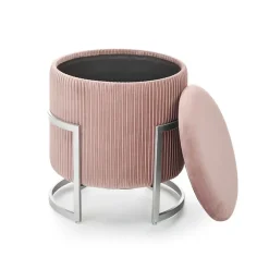 Pouf da salotto contenitore in velluto rosa Franklin