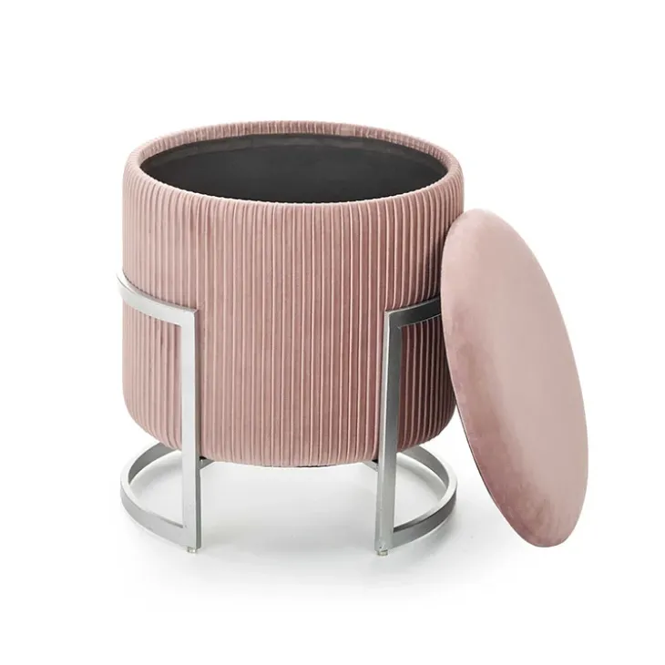 Pouf da salotto contenitore in velluto rosa Franklin