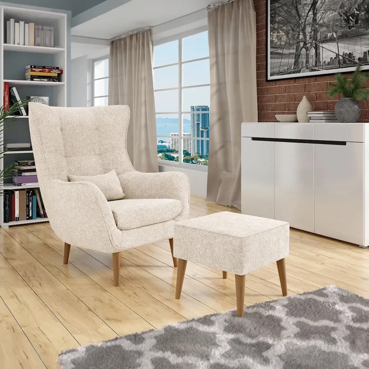 Pouf imbottito in tessuto quadrato 65x65cm beige Soffio