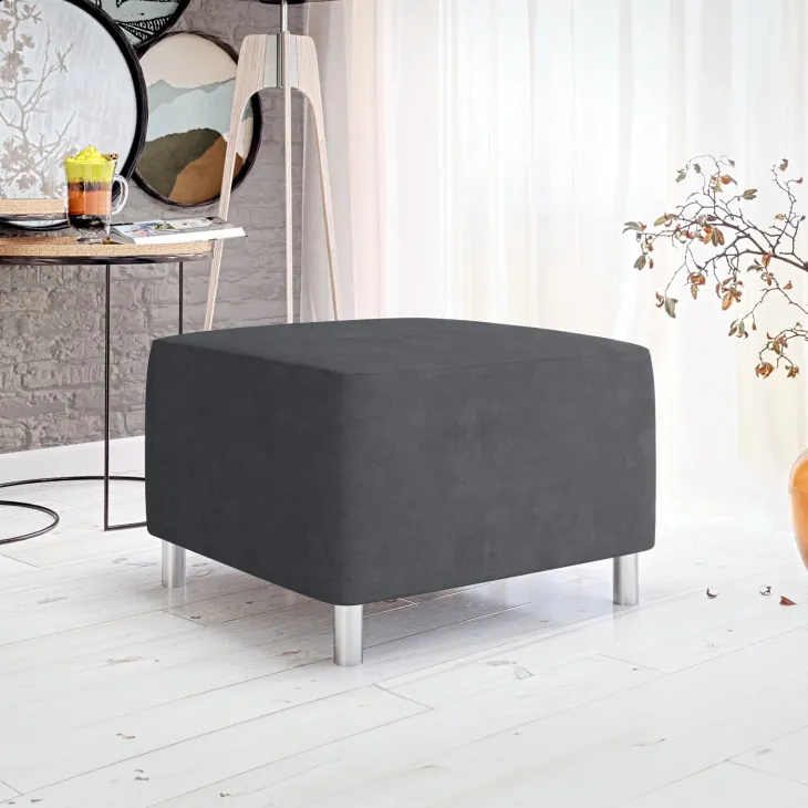 Pouf imbottito in tessuto 65x56cm grigio scuro Titus