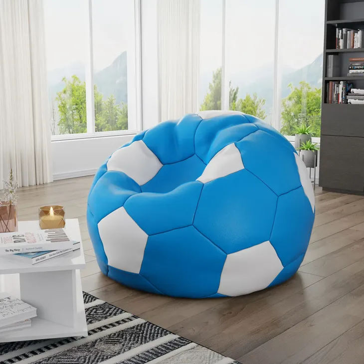 Pouf poltrona sacco palla da calcio blu bianco ecopelle Lionel