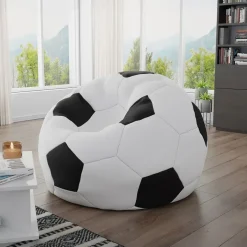 Pouf poltrona sacco palla da calcio ecopelle bianco nero Lionel