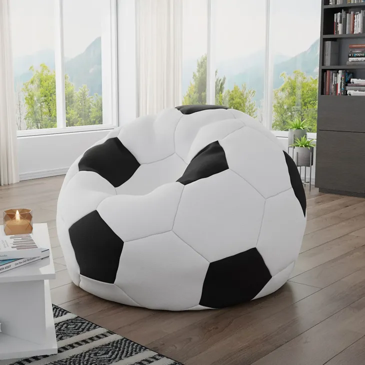 Pouf poltrona sacco palla da calcio ecopelle bianco nero Lionel