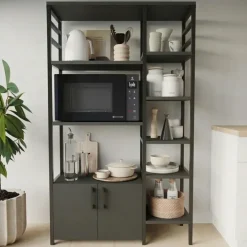 Scaffale cucina 84x141h cm 2 ante 8 ripiani industrial metallo antracite Loft