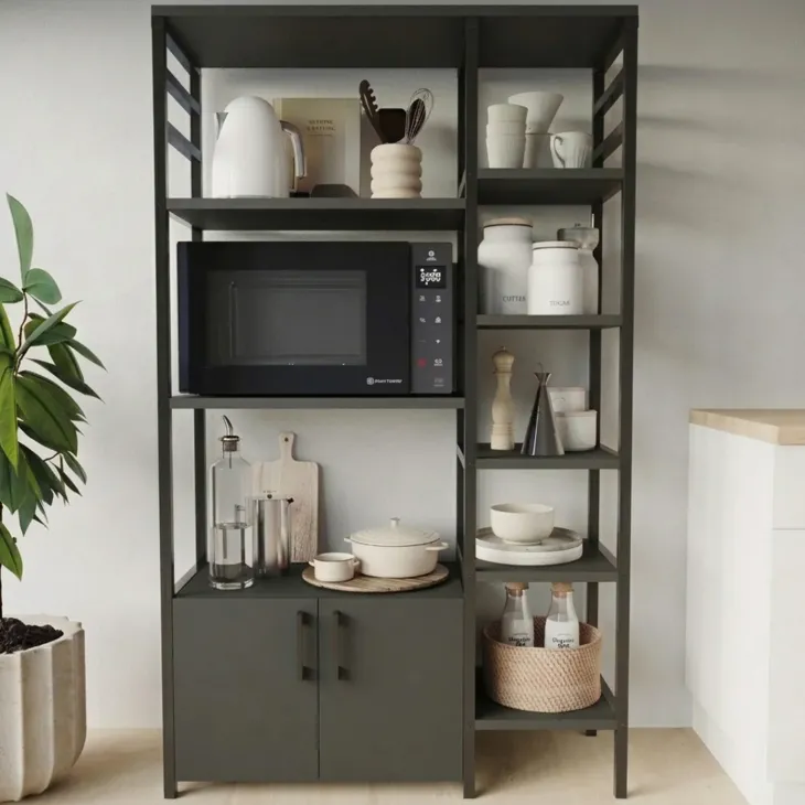 Scaffale cucina 84x141h cm 2 ante 8 ripiani industrial metallo antracite Loft