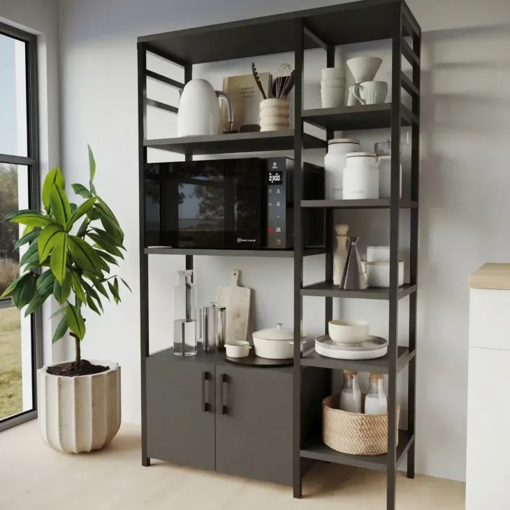 Scaffale cucina 84x141h cm 2 ante 8 ripiani industrial metallo antracite Loft