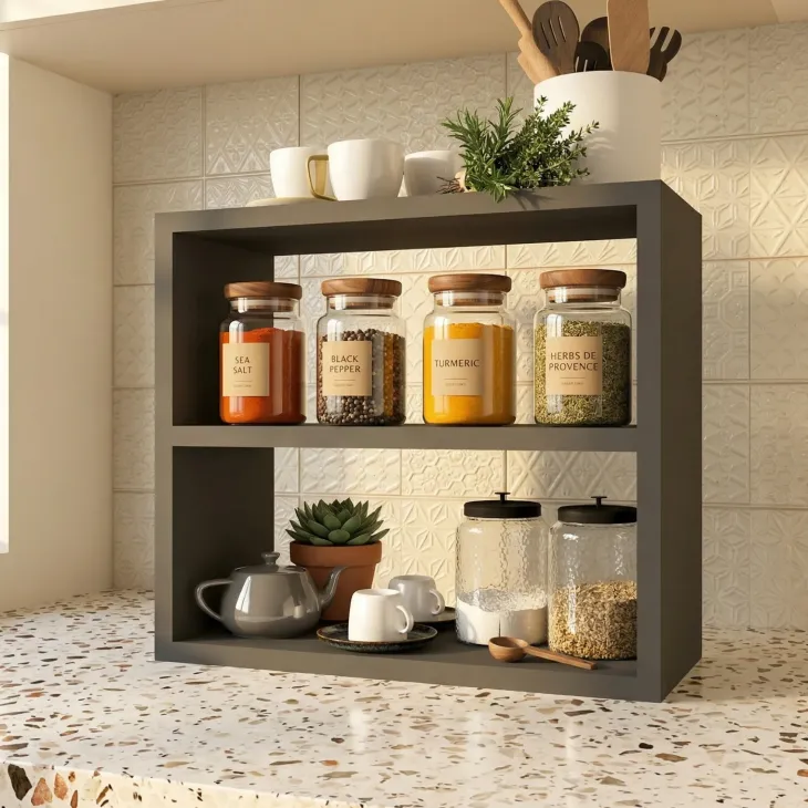 Scaffale da cucina 44x40h cm portaspezie moderno antracite Grecia