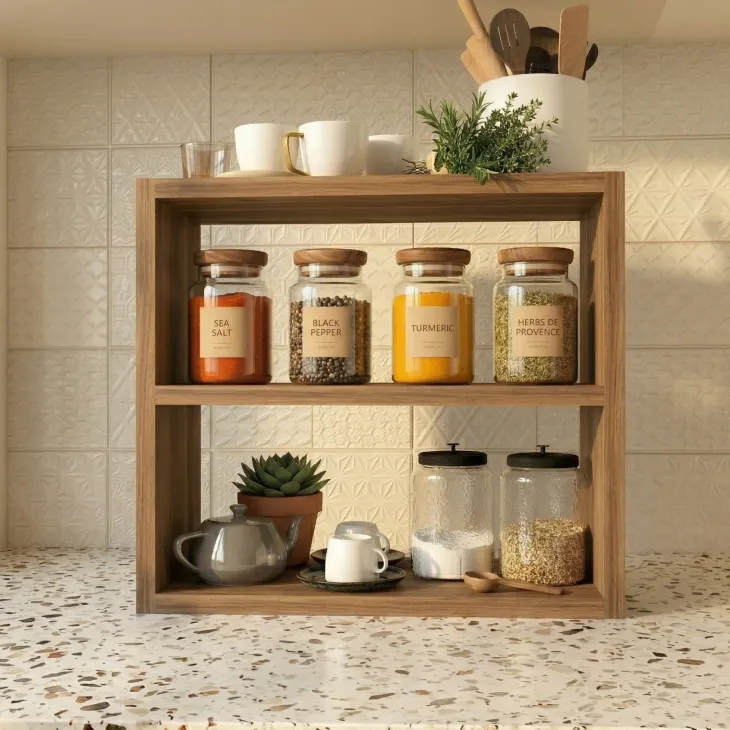 Scaffale da cucina 44x40h cm portaspezie moderno noce Grecia