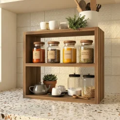 Scaffale da cucina 44x40h cm portaspezie moderno noce Grecia