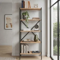 Scaffale libreria multiuso 66x158h 5 ripiani industrial metallo rovere rustico Loft