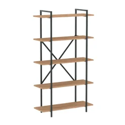 Scaffale libreria 90x160h cm 5 ripiani industrial metallo rovere rustico Loft