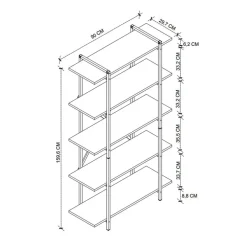 Scaffale libreria 90x160h cm 5 ripiani industrial metallo rovere rustico Loft