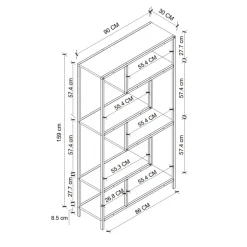 Scaffale libreria 90x159h cm 6 vani a vista industrial metallo antracite Loft