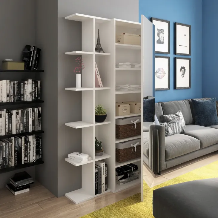 Scarpiera con libreria 88x160h cm 1 anta con specchio bianco frassinato Vanda