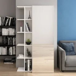 Scarpiera con libreria 88x160h cm 1 anta con specchio bianco frassinato Vanda