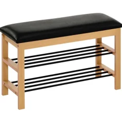 Scarpiera ingresso 81x48cm legno acciaio ecopelle nero Zeo