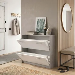 Scarpiera ingresso 98x81h cm 2 ante ribalta bianco frassinato cemento Thomas