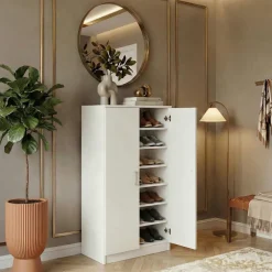 Scarpiera ingresso 55x108h cm 2 ante portascarpe 6 ripiani bianco Easy
