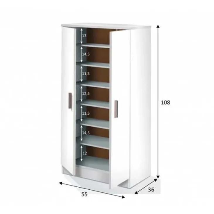 Scarpiera ingresso 55x108h cm 2 ante portascarpe 6 ripiani bianco Easy