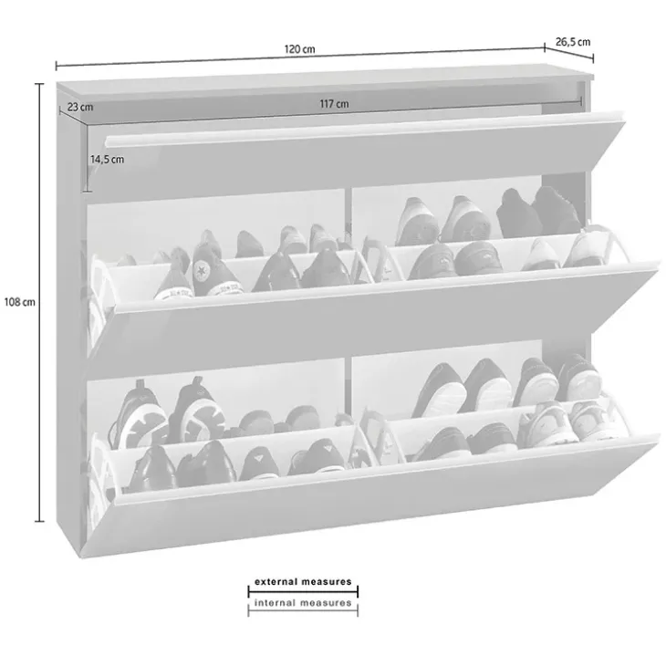Scarpiera ingresso 120x108h cm 2 ante antracite lucido Eclisse
