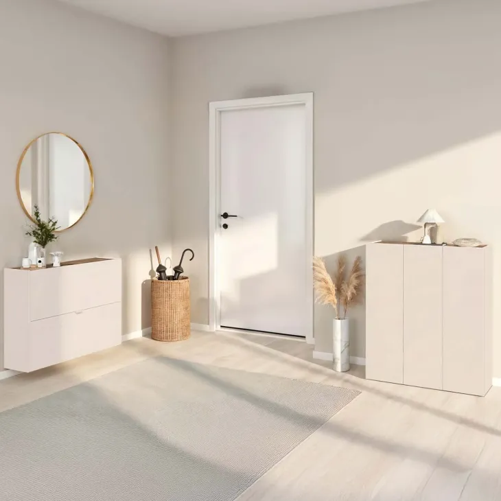 Scarpiera ingresso 103x77h cm 2 ante a ribalta beige cashmere top rovere scuro Mercor