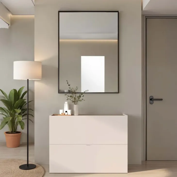 Scarpiera ingresso 103x77h cm 2 ante a ribalta beige cashmere top rovere scuro Mercor
