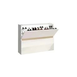 Scarpiera ingresso 103x81h cm 2 ante a ribalta bianco lucido top rovere Noren