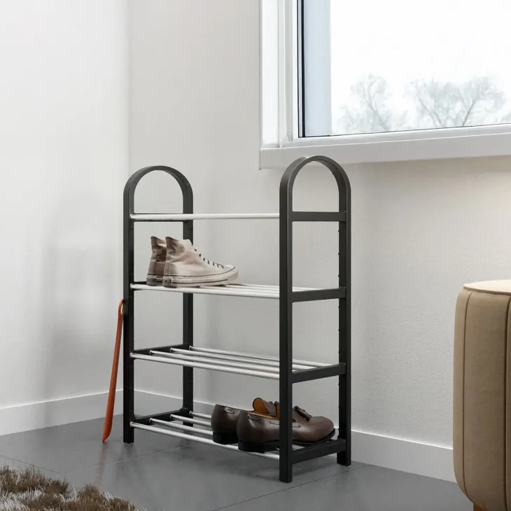 Scarpiera ingresso 50x65h cm 4 ripiani nero Lavinia