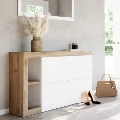 Scarpiera sospesa ingresso 133x77h cm 2 ante a ribalta bianco lucido rovere Invictus