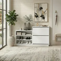Scarpiera 147x82h cm 2 ante a ribalta 3 ripiani multiuso bianco Footlose