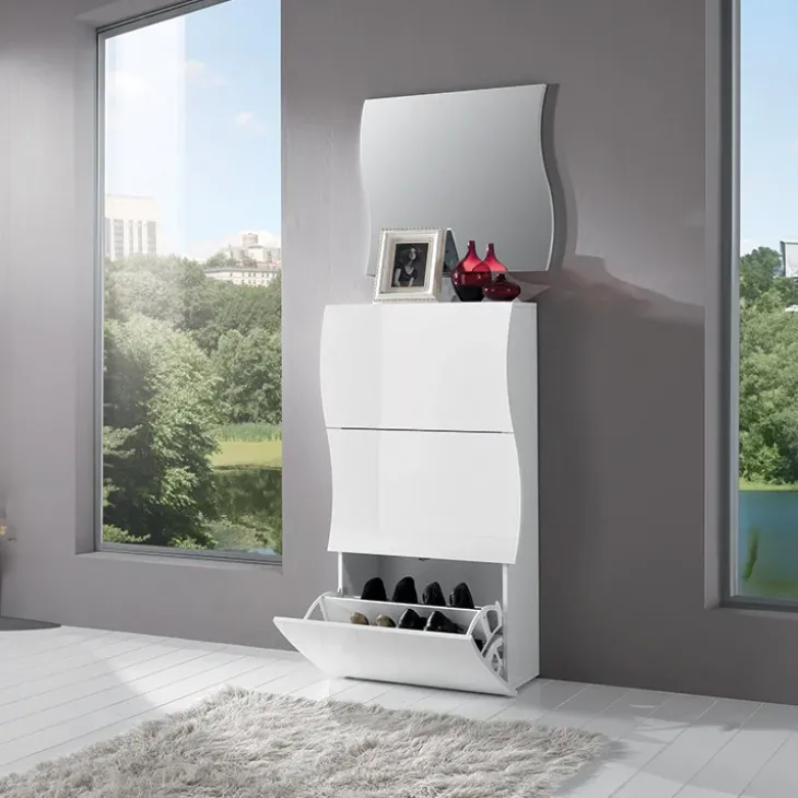 Scarpiera 71x122h cm 3 ante moderna bianco lucido Sea Gihome®