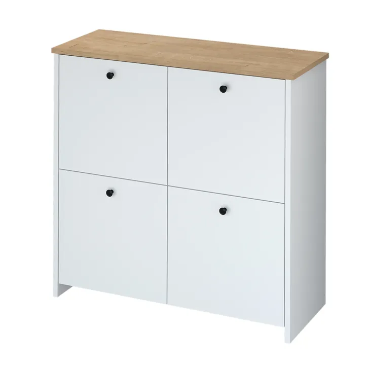 Scarpiera 90x90h cm 4 ante 4 ripiani multiuso bianco con top rovere Jamaica