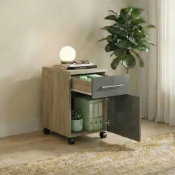 Scrivania angolare ufficio 198x198cm con 2 cassettiere rovere antracite Time 12