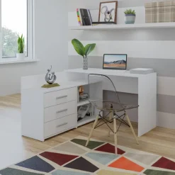 Scrivania angolare ufficio 120x120cm con cassettiera bianco Genius