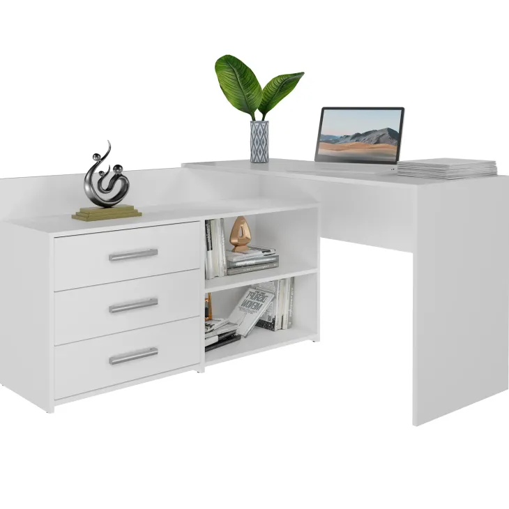 Scrivania angolare ufficio 120x120cm con cassettiera bianco Genius