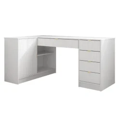 Scrivania angolare ufficio 158x98cm 1 anta 5 cassetti cannettato bianco Athena