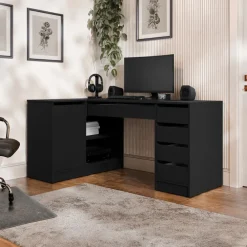 Scrivania angolare ufficio 158x98cm 1 anta 5 cassetti nero Blackpool