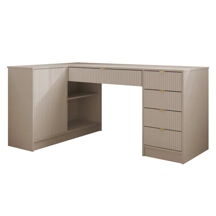Scrivania angolare ufficio 158x98cm 1 anta 5 cassetti cannettato beige Athena