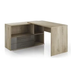 Scrivania angolare 144x127cm ufficio con cassettiera rovere antracite lucido Time Z