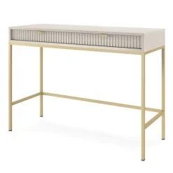 Scrivania consolle ingresso 104x77cm 2 cassetti moderna beige oro Alisa