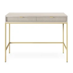 Scrivania consolle ingresso 104x77cm 2 cassetti moderna beige oro Alisa