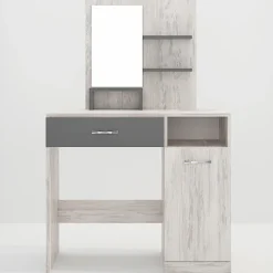 Scrivania moderna con specchio 90x38cm bianco frassinato grigio Cesare