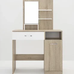 Scrivania moderna con specchio 90x38cm rovere bianco lucido Cesare