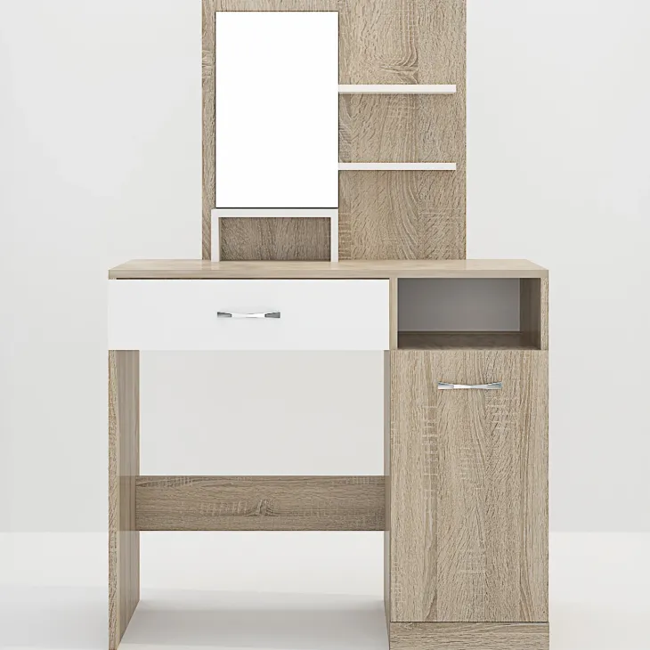 Scrivania moderna con specchio 90x38cm rovere bianco lucido Cesare