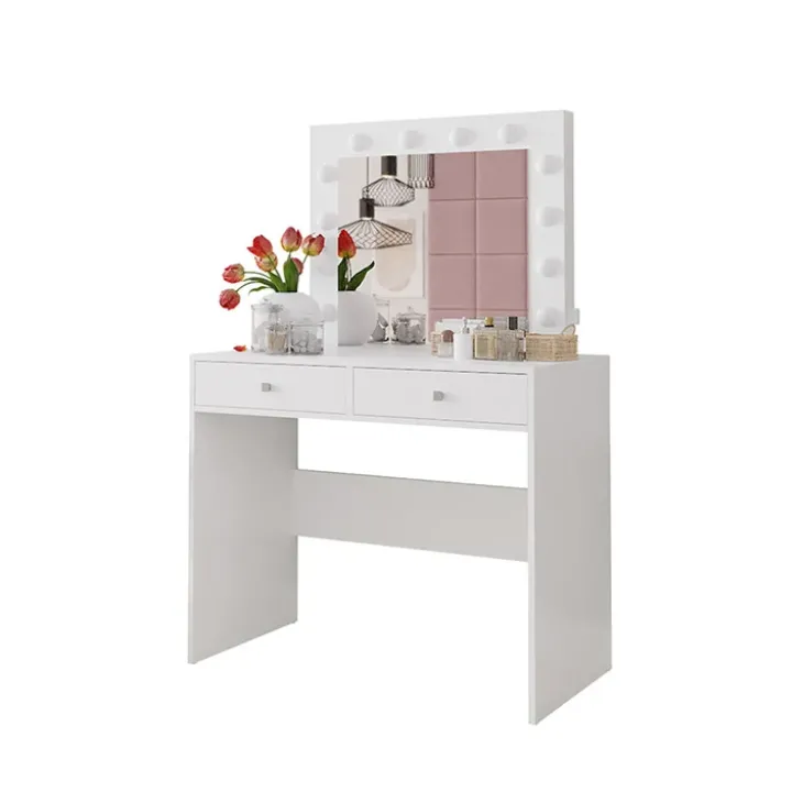 Scrivania postazione trucco 100x145cm con specchio bianco Dijon